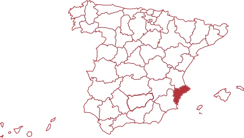 mapa-alicante Mapa de Espana con la provincia de Alicante destacada