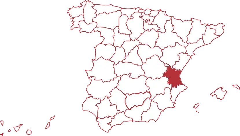 Mapa de España con la provincia de Valencia destacada